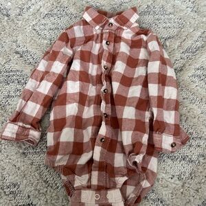 Carters long sleeve polo onesies 18 months light orange/tan & cream checkers